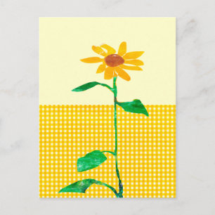 Artistic Watercolor Sunflower Gingham Patterns Postcard
