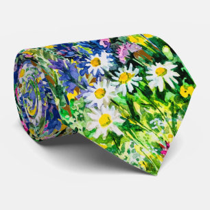 Artistic Watercolor wild flowers Tie
