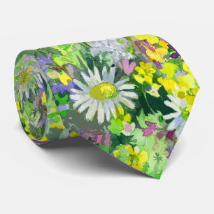 Artistic Watercolor wild flowers Tie
