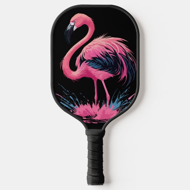 Artistic Whimsical Pink Flamingo Colour Splash Pickleball Paddle (Front)