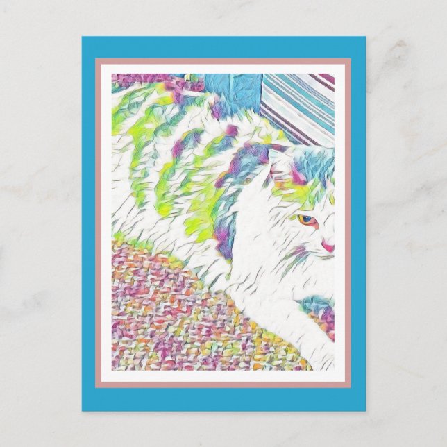 Artistic White Cat Illustration  Postcard (Front)