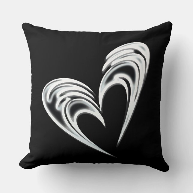 Artistic white heart on black background cushion (Front)