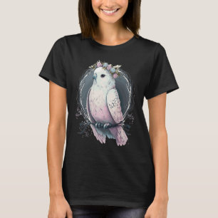 Artistic White Parakeet Budgie Bird Flower Crown P T-Shirt