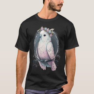 Artistic White Parakeet Budgie Bird Flower Crown P T-Shirt