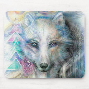 Artistic White Wolf Mouse Pad