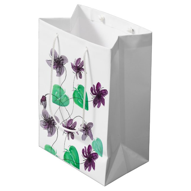 Artistic Wild Violets Flowers Watercolor Medium Gift Bag (Front Angled)