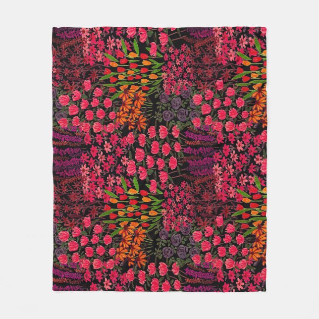 Artistic Wildflowers: Hand-Drawn Floral Pattern Fleece Blanket (Front)