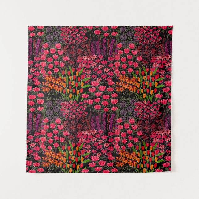 Artistic Wildflowers: Hand-Drawn Floral Pattern Tapestry (Front)