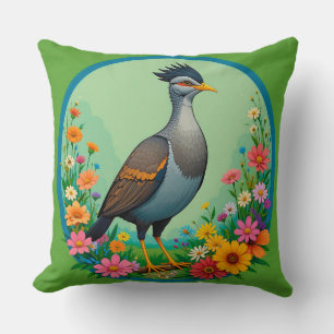 Artistic Wildlife Bird Surrounded by Blooming Cushion