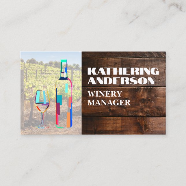 Artistic Wine Logo | Wood Business Card (Front)