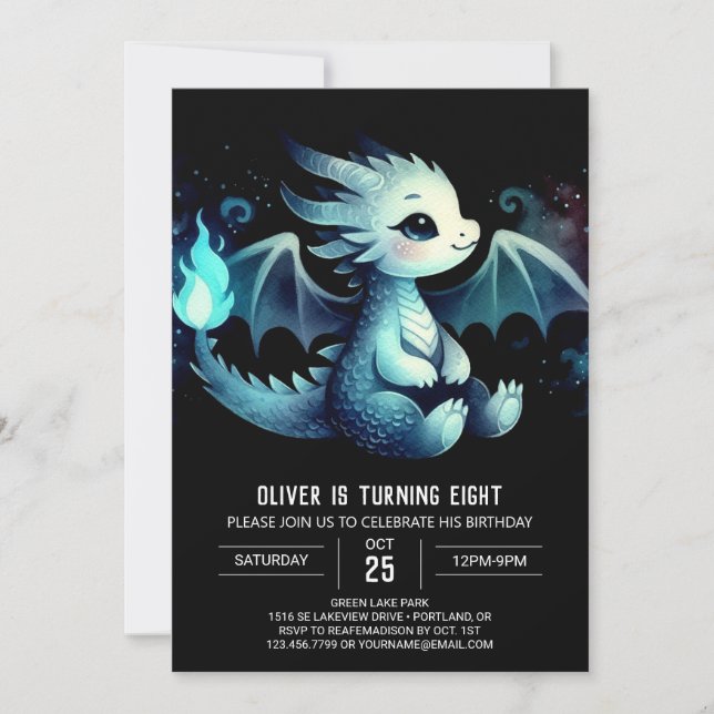 Artistic Winged Dragon Birthday Invitation (Front)