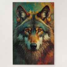 Artistic Wolf Portrait – Vibrant Oil Painting 