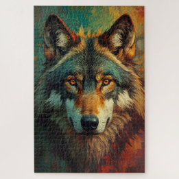 Artistic Wolf Portrait – Vibrant Oil Painting Jigsaw Puzzle