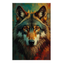 Artistic Wolf Portrait – Vibrant Oil Painting