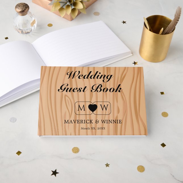 Artistic Wood Pattern Wedding Memory Book (Front Open)