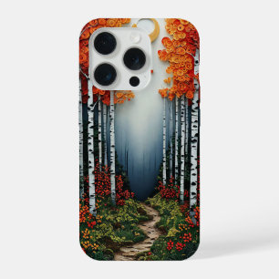 Artistic woodland birch tree iPhone 15 pro case