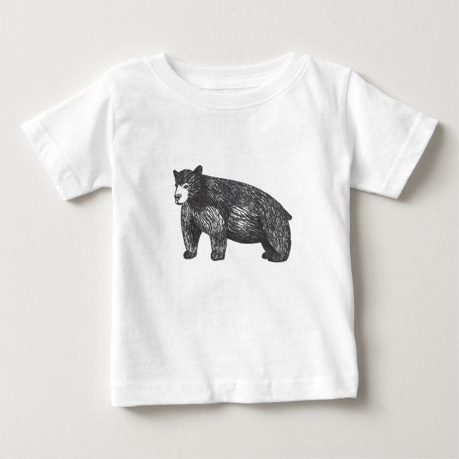 Artistic Woodland Black Bear Baby T-Shirt (Front)
