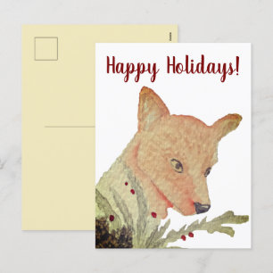 Artistic Woodland Christmas Fox Holiday Postcard
