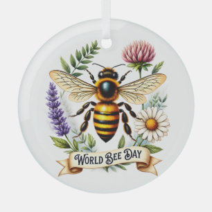 Artistic World Bee Day Illustration with Honeybee Glass Tree Decoration
