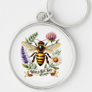 Artistic World Bee Day Illustration with Honeybee Key Ring