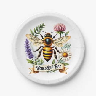 Artistic World Bee Day Illustration with Honeybee  Paper Plate