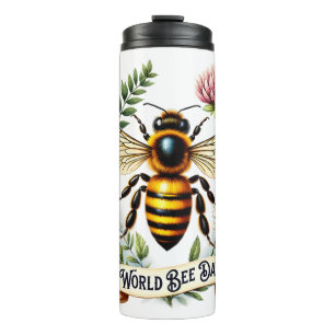 Artistic World Bee Day Illustration with Honeybee Thermal Tumbler