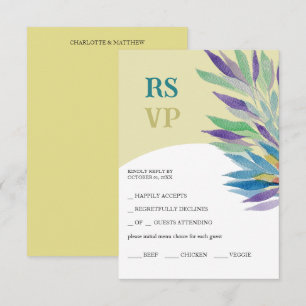 Artistic Yello Purple Boho Floral Watercolor RSVP Card