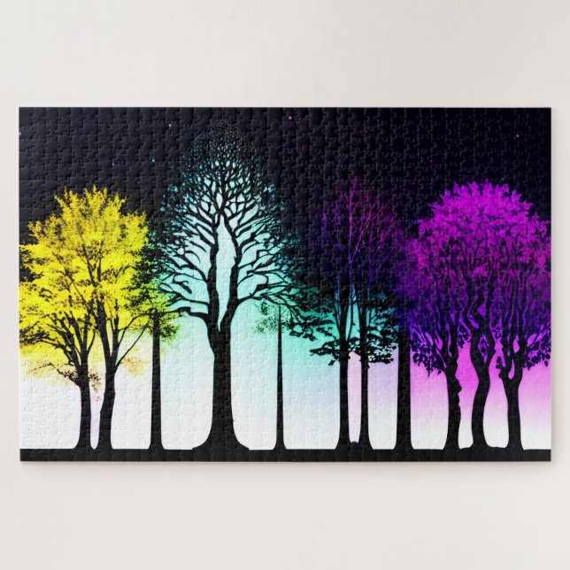 Artistic Yellow and Purple Forest Silhouette Trees Jigsaw Puzzle (Horizontal)