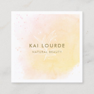 Artistic Yellow Watercolor Plants Leaves Square Business Card