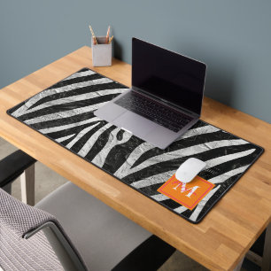 Artistic Zebra Stripes Orange & Hot Pink Monogram Desk Mat