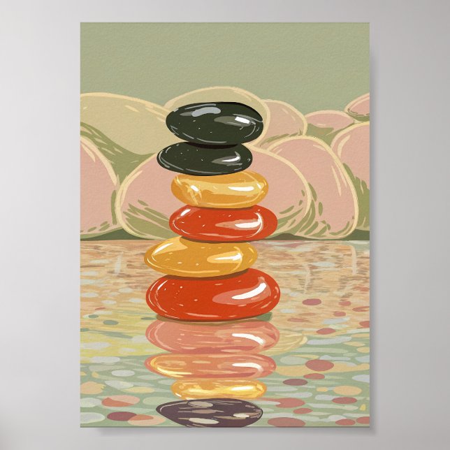 Artistic Zen Stone Stack Polished Pebbles  Poster (Front)