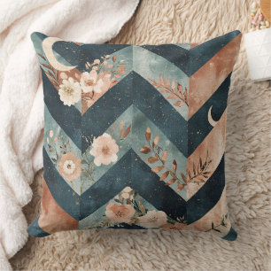 Artistic Zigzag Floral with Lunar Symbols Cushion
