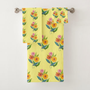 Artistic Zinnia Wildflower Flower Bath Towel Set