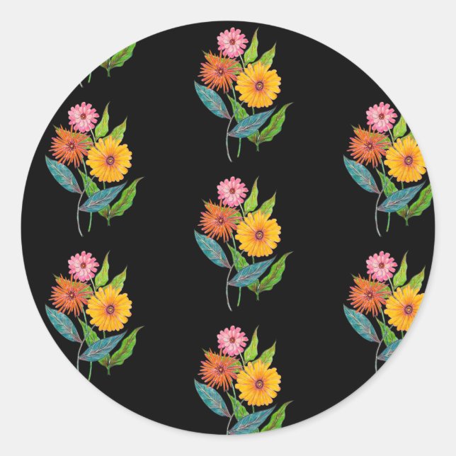 Artistic Zinnia Wildflower Flower Classic Round Sticker (Front)
