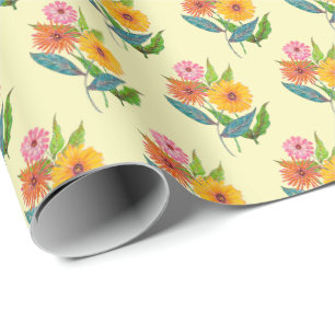 Artistic Zinnia Wildflower Flower Wrapping Paper