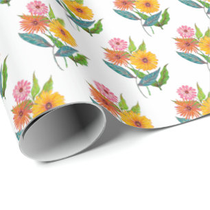 Artistic Zinnia Wildflower Flower Wrapping Paper