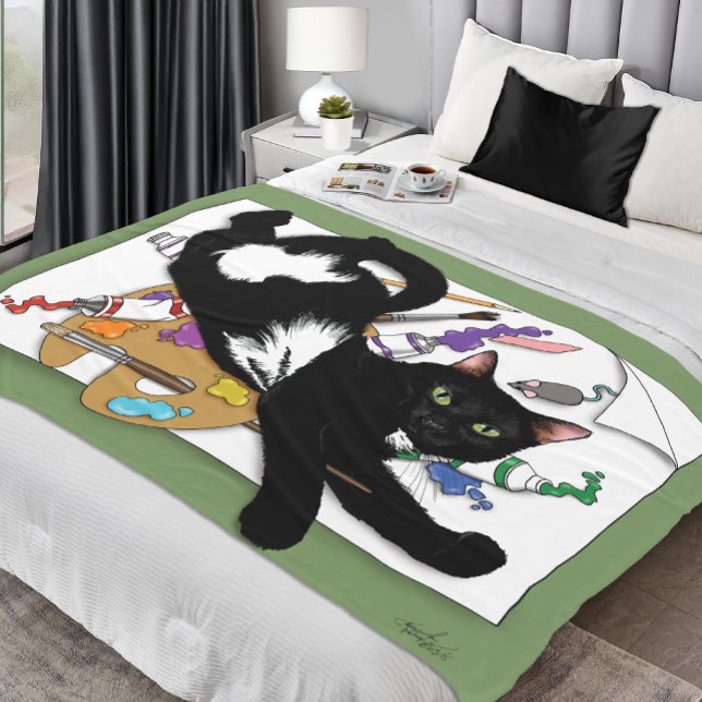  Artist's Black Cat Fleece Blanket (Creator Uploaded)
