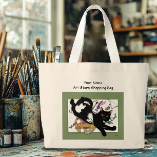 Artist's Black Cat Large Tote Bag