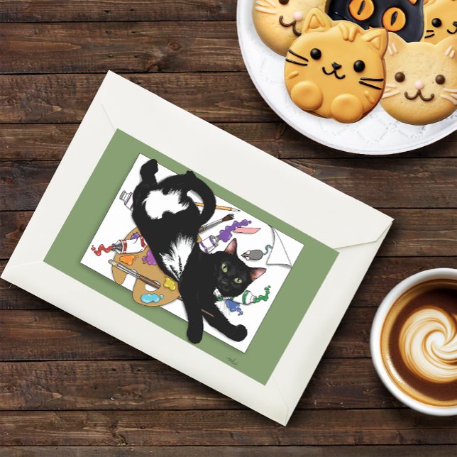  Artist's Black Cat Rectangular Sticker (Creator Uploaded)