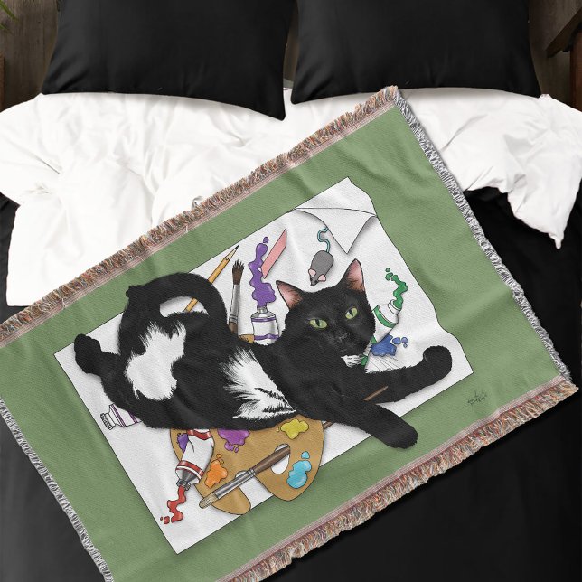  Artist's Black Cat Throw Blanket (Creator Uploaded)