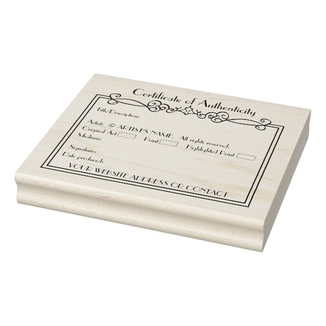 Artists' Blank COA Certificate of Authenticity Rubber Stamp (Stamp)