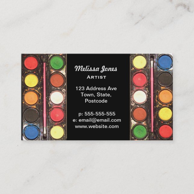 Artist's colourful paint colour box business card (Front)