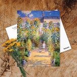Artist's Garden at Vetheuil Claude Monet Postcard<br><div class="desc">A fine art postcard with the impressionist landscape painting,  The Artist's Garden at Vetheuil (1881) by Claude Monet (1840-1926). A path through the garden in late summer where the flowers are blooming with large yellow sunflowers and hollyhocks.</div>