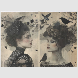 Artists Mixed Media Black Cream Large Faces Tissue Paper