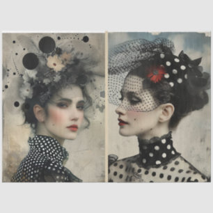 Artists Mixed Media Black White Ivory Large Faces  Tissue Paper