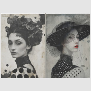 Artists Mixed Media Black White Large Faces  Tissue Paper