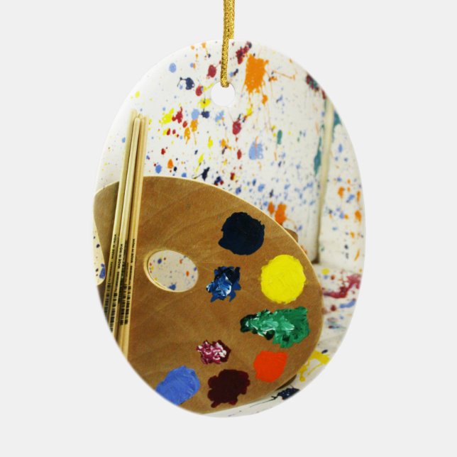 Artists Paint Splatter And Palette of Paint Ceramic Tree Decoration (Front)