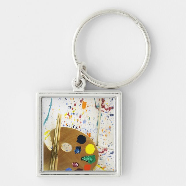 Artists Paint Splatter And Palette of Paint Key Ring (Front)