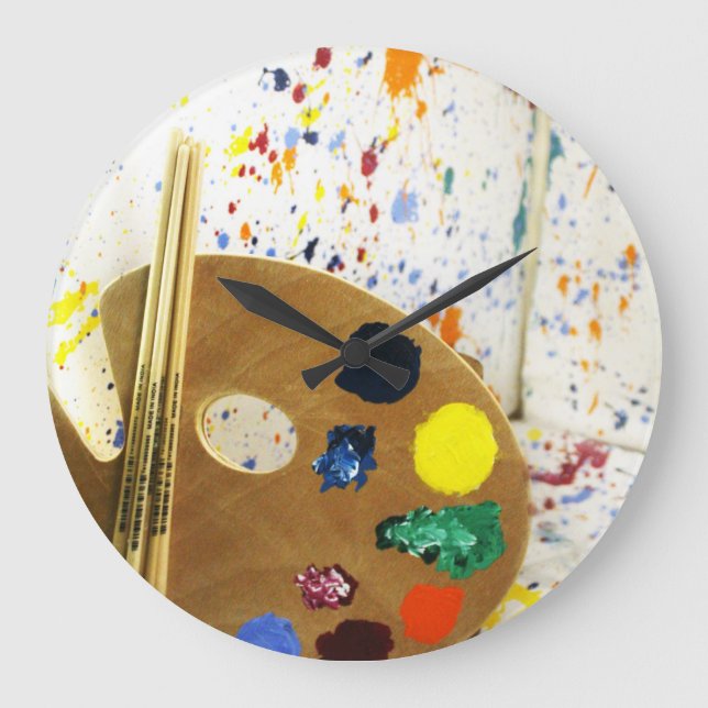 Artists Paint Splatter And Palette of Paint Large Clock (Front)