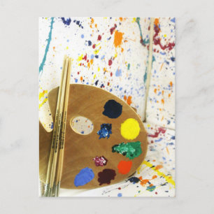Artists Paint Splatter And Palette of Paint Postcard